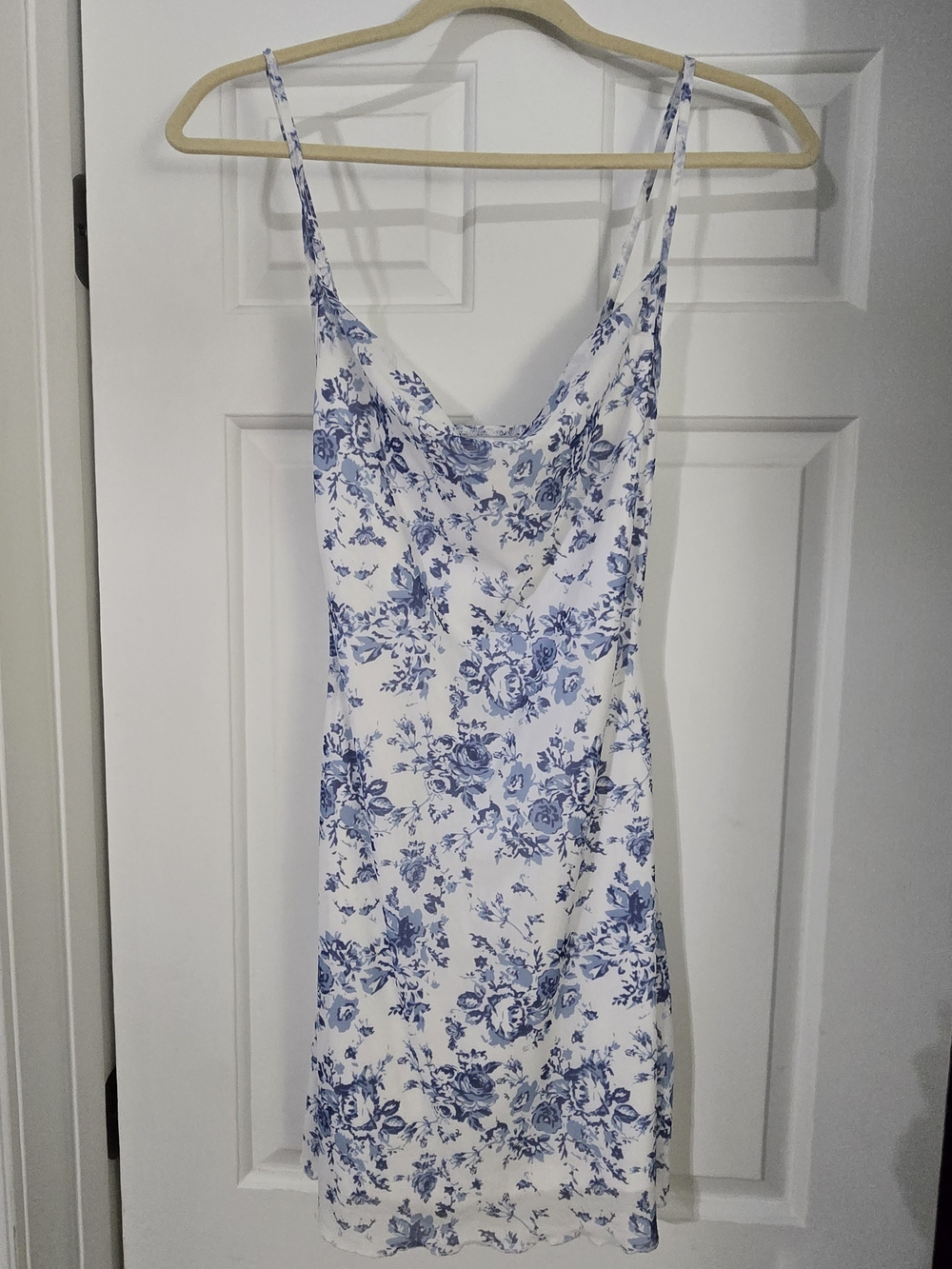 SHEIN White Mini Slip Dress with Blue Floral Print